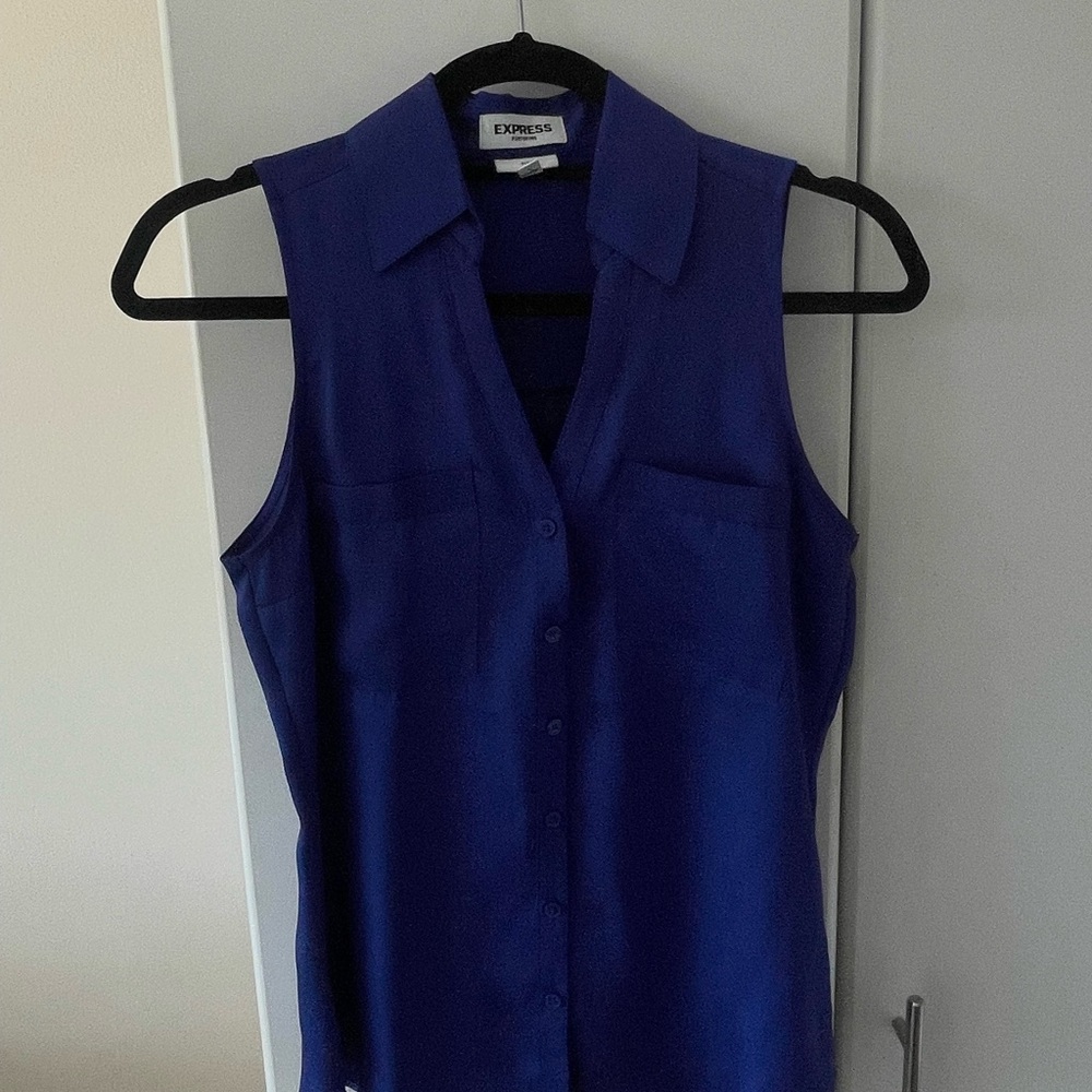 Express Royal Blue Sleeveless Portofino Blouse in XS